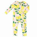 Bamboo Zippered L/S Convertible Ruffled Romper - Pink Stripe Lemons
