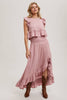 Women's Side Slit Ruffled Midi Skirt with Hidden Side Pockets - Petal Rose Pink