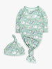 SoftSnooze™ Baby Girls Bamboo Knotted Sleep Gown and Bow Beanie Hat - Sage Green Safari