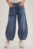 Barrel Jeans, Mid-Waist, Drawstring Top - Medium Wash