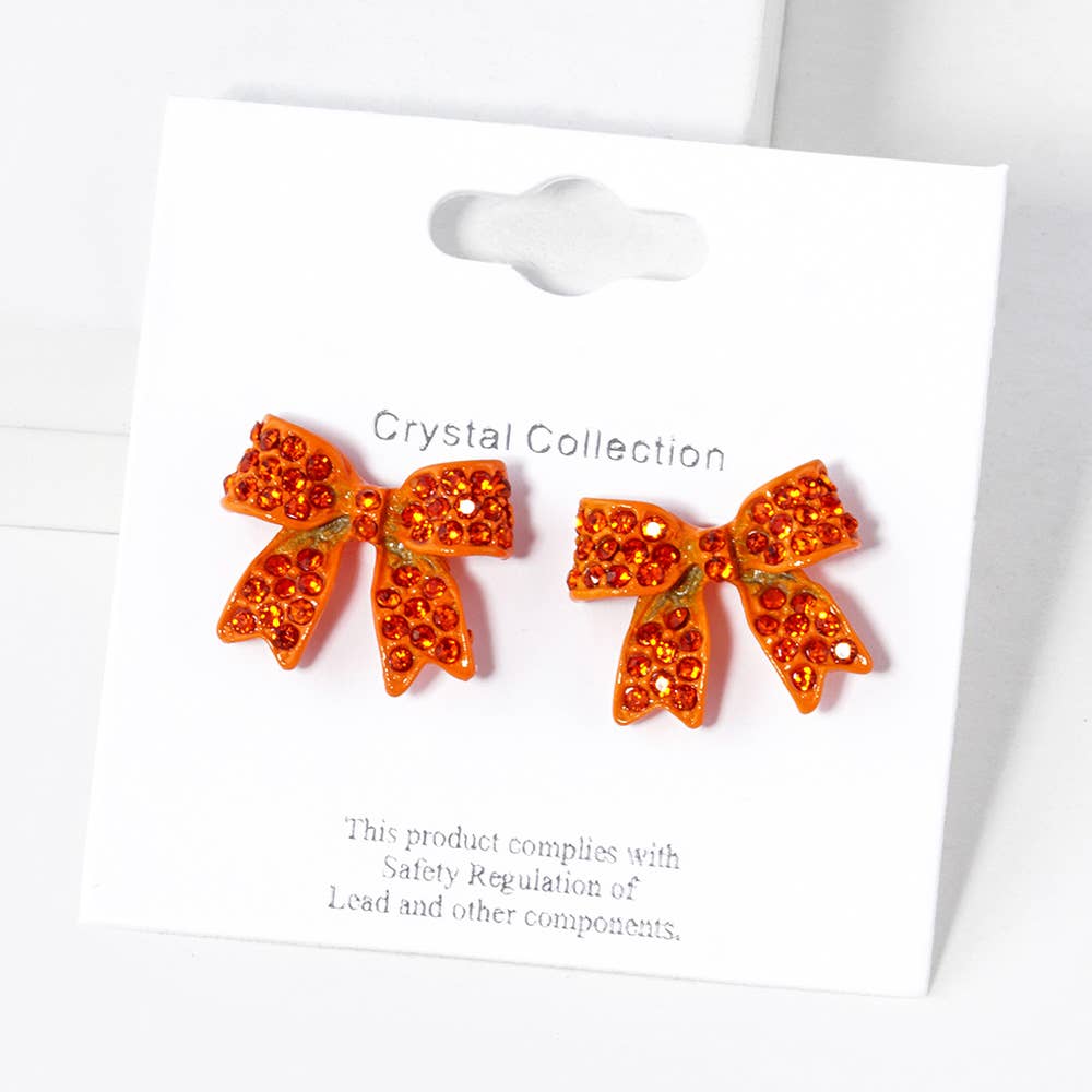Pave Bow Stud Earrings: Fuchsia Pink Crystallized