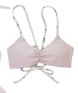 Tween/Teen Reversible Eco-friendly Sustainable Swim Bralette - Isla Corsica Natural Floral/Lt Lavender