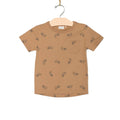Kids cotton pocket t-shirt, caramel bicycles, front view on hanger