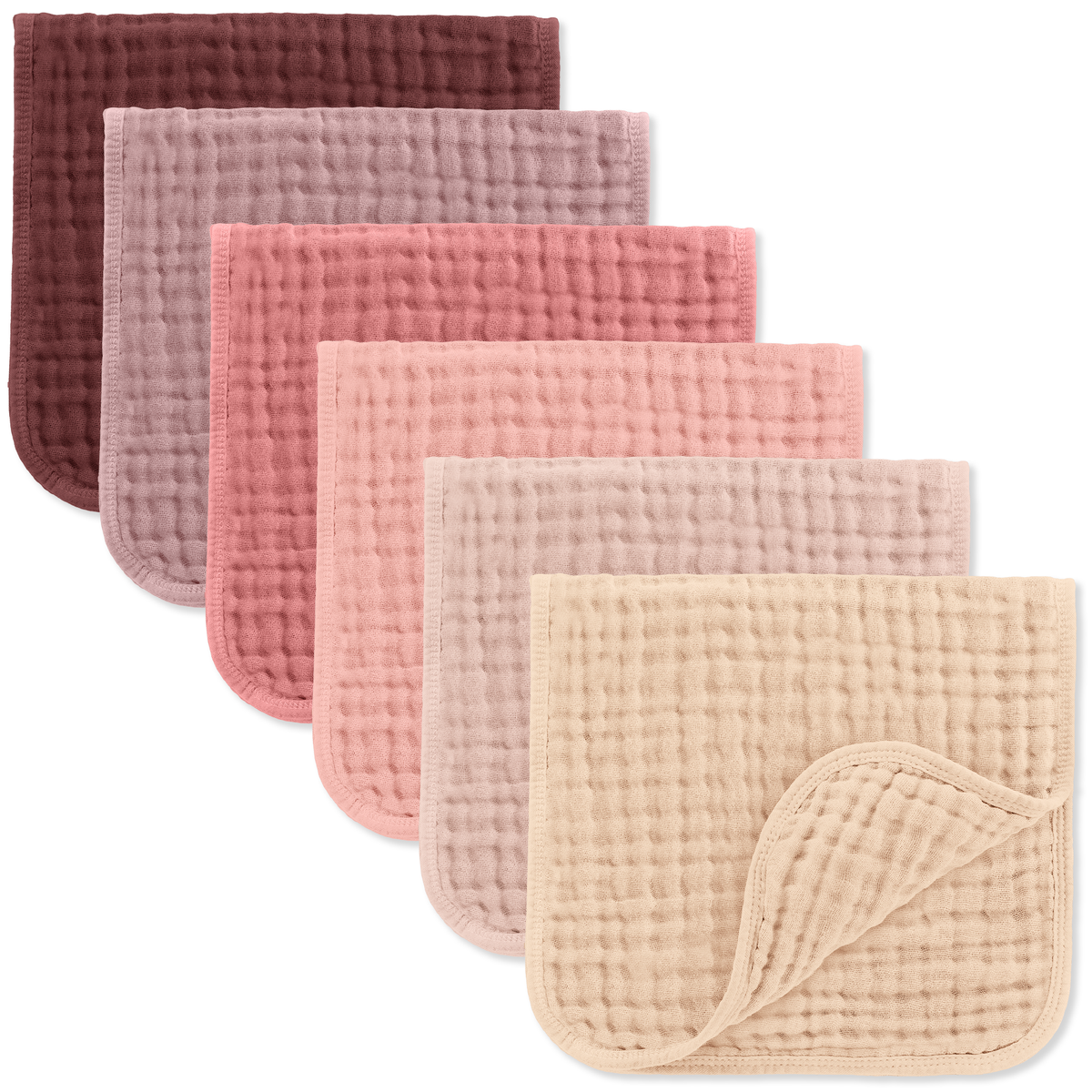 Muslin burp cloths 6-pack in Multi Pinks & Mauve with gift box