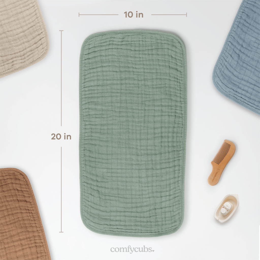 Muslin burp cloth measures 20 x 10 inches