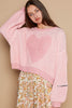 POL Round Neck Heart Patch Zipper Point Sleeve Sweater, Candy Pink