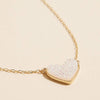 Gold Heart Druzy Stone Charm Short Necklace: White AB