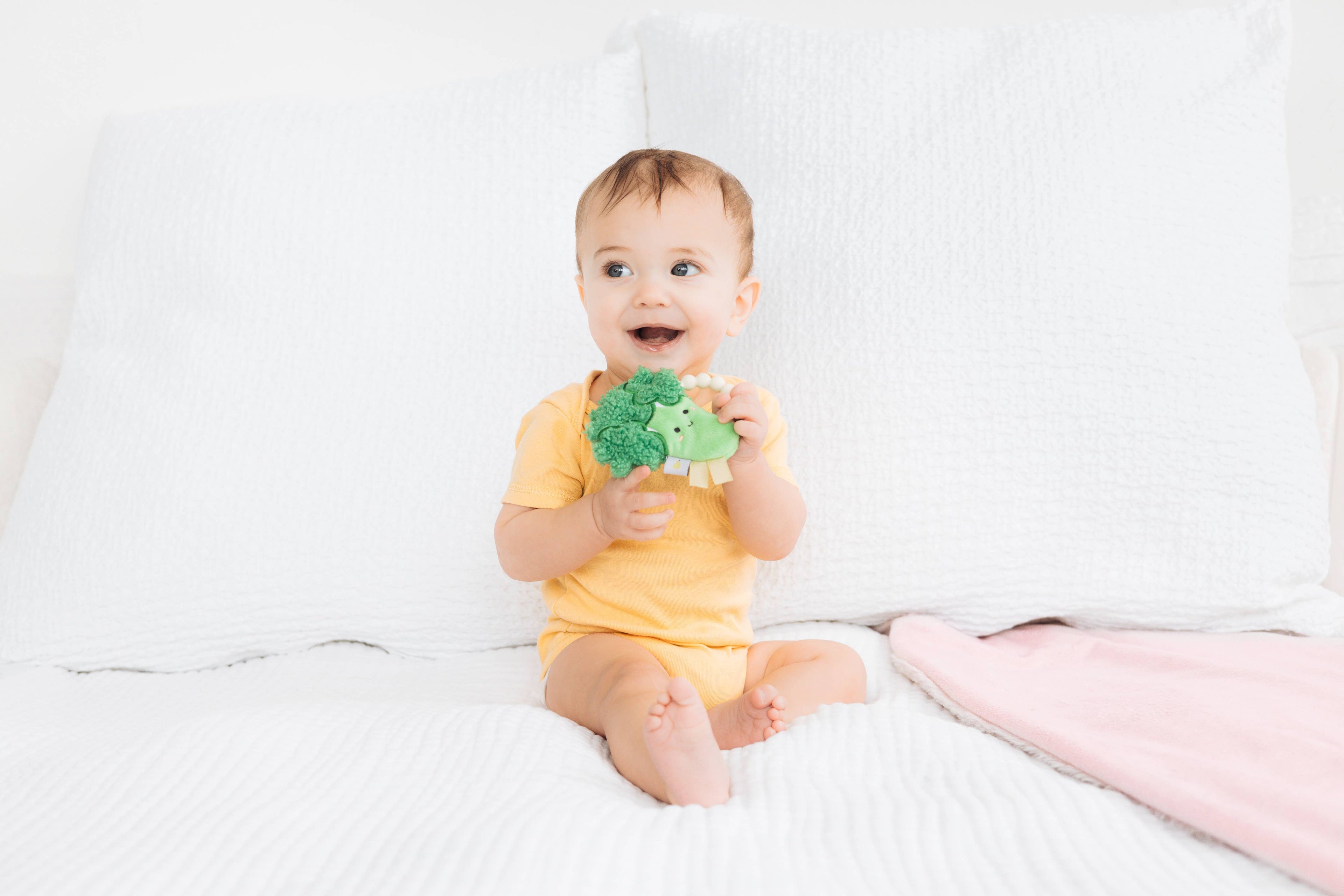 Baby and Toddler Teething Toy, Crinkle and Silicone Ring Broccoli