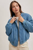 Bluivy Detachable Faux Fur Collar Lined Zippered Denim Jacket