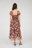 Women's Floral Sweetheart Neckline Back Tie Midi Length Dress - Autumn Floral