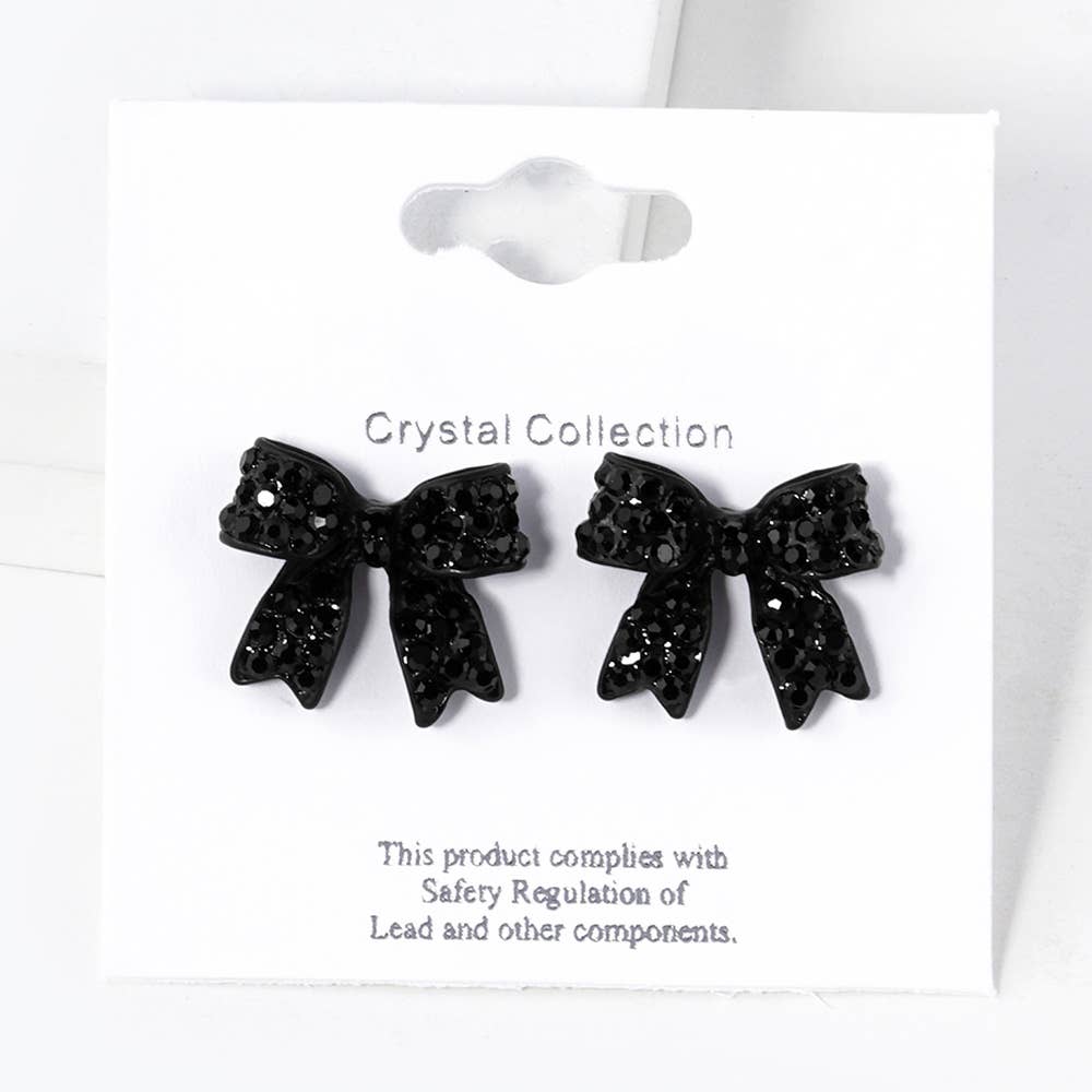 Pave Bow Stud Earrings: Fuchsia Pink Crystallized