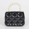 Quilted Jelly Handbag w/Pearlized Handle - Black