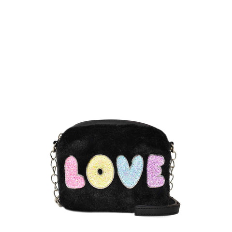 'Love' Black Plush Crossbody