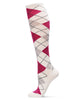 Women's Cashmere Blend Knee High Sock -Winter White & Fuchsia Argyle