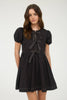 Women's Front Tie Puff Sleeve Babydoll Mini Dress - Black