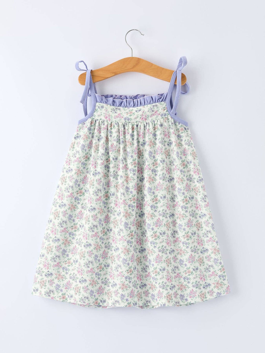 Embroidered Smocked Spaghetti Strap Dress - Purple Tulips