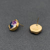 Genuine Pressed Flower 0.6" DIA Studs, 18K Matte Gold Plated, Blue Butterfly