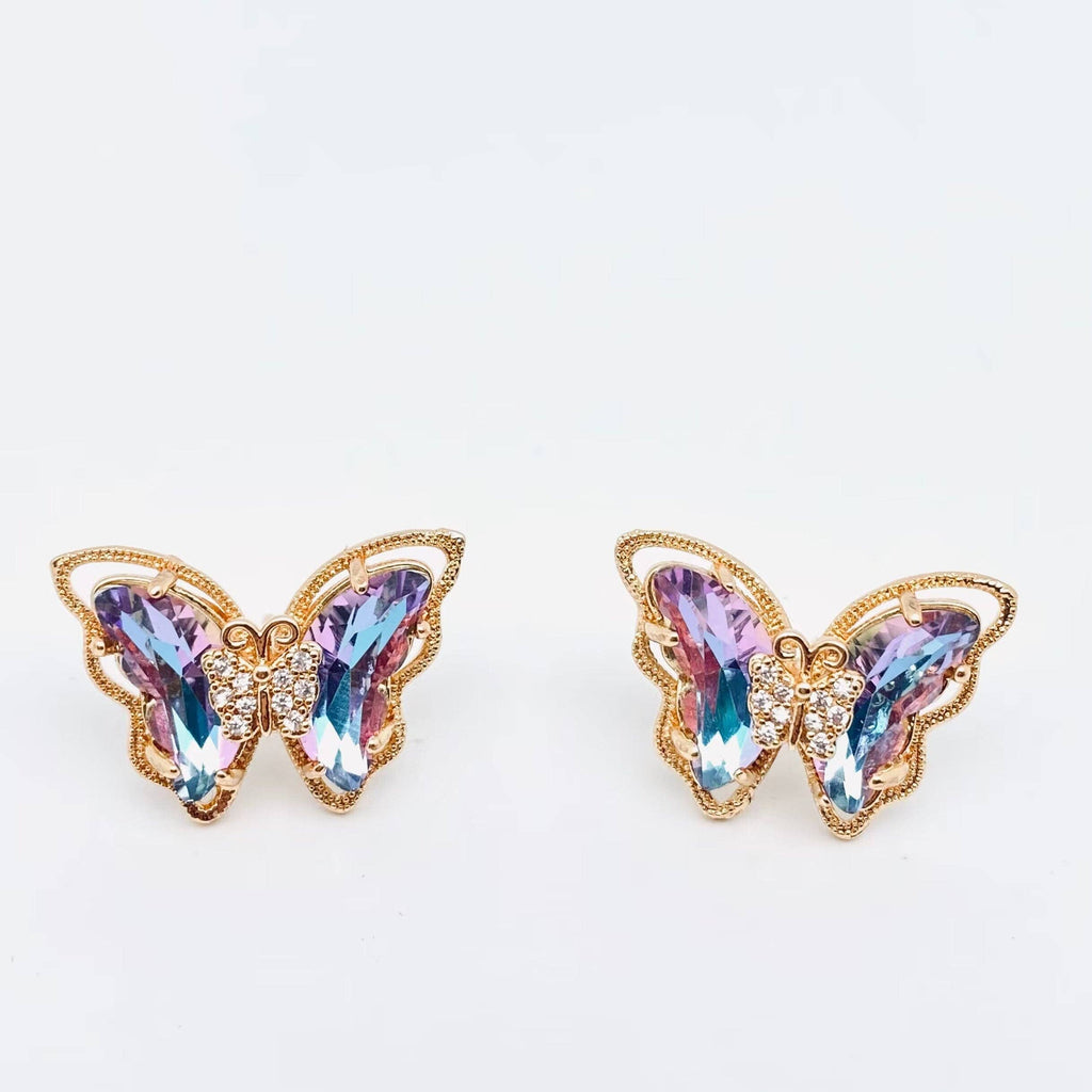 Gradient Butterfly Stud Earrings Inlaid Crystal Glass, Light Purple