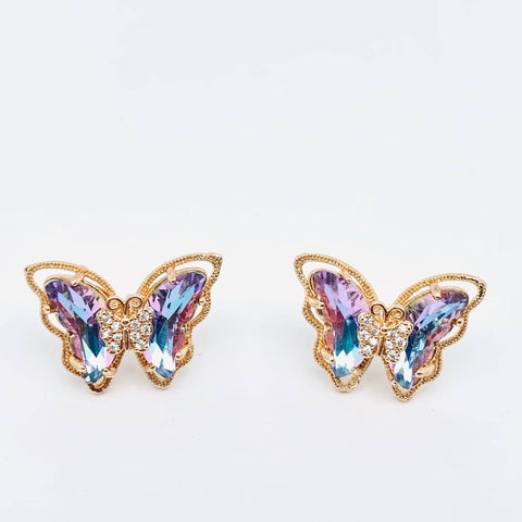 Gradient Butterfly Stud Earrings Inlaid Crystal Glass, Light Purple