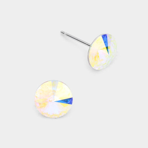 8mm Round Crystal Stud Earrings: AB Crystal