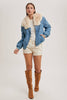 Bluivy Detachable Faux Fur Collar Lined Zippered Denim Jacket