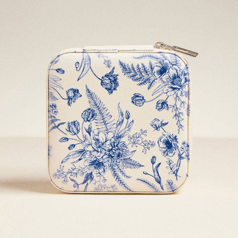 Leatherette Travel Square Jewelry Box - Vintage Blue Floral