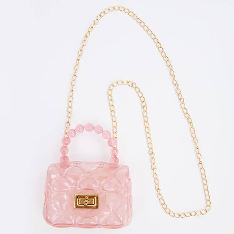Jelly Lattice Mini Handbag Purse w/Gold Chain: Pink