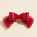 Scalloped Lace Bow Hair Clip: Red