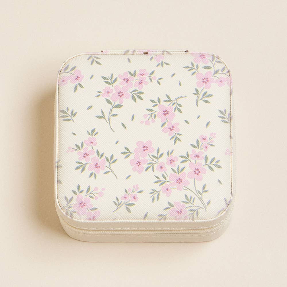 Leatherette Square Travel Jewelry Box - Vintage Ditsy Pink Floral