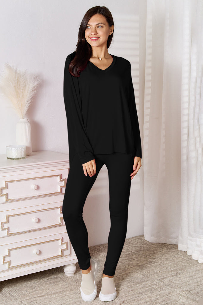 Basic Bae Bamboo Full Size V-Neck Long Sleeve Top and Pants Lounge Set (3 COLOR OPTIONS)