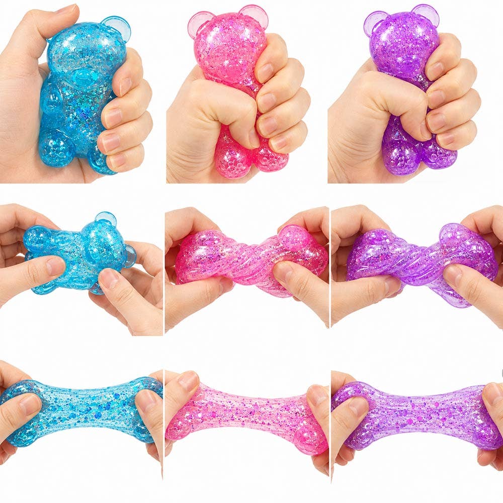 Slow Rise Squishy Sensory Toy - Glittered Gummy Bear Squeeze Stress Relief Toy