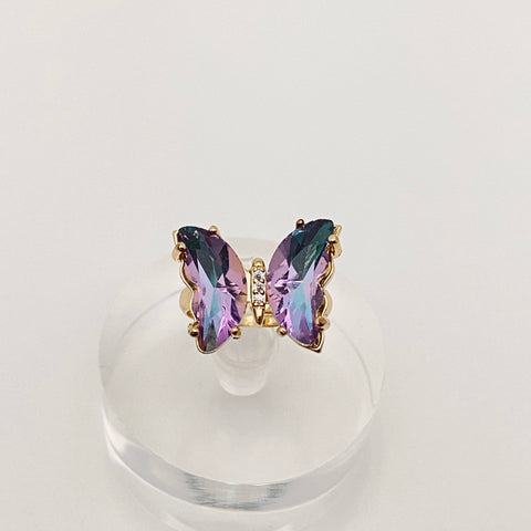 Crystal Glass Butterfly Adjustable Ring, AB Light Purple