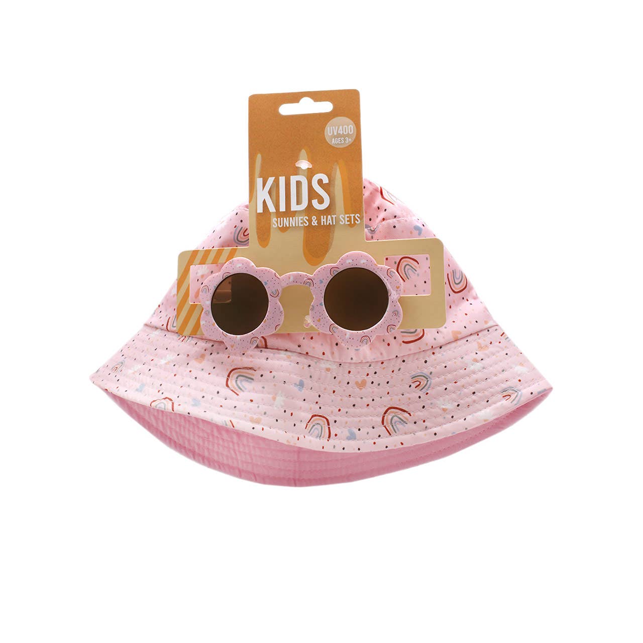 Kids Sunglasses and Bucket Sun Hat 2PC Set, Pink Rainbow, 2Y-5Y