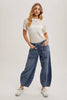 Barrel Jeans, Mid-Waist, Drawstring Top - Medium Wash