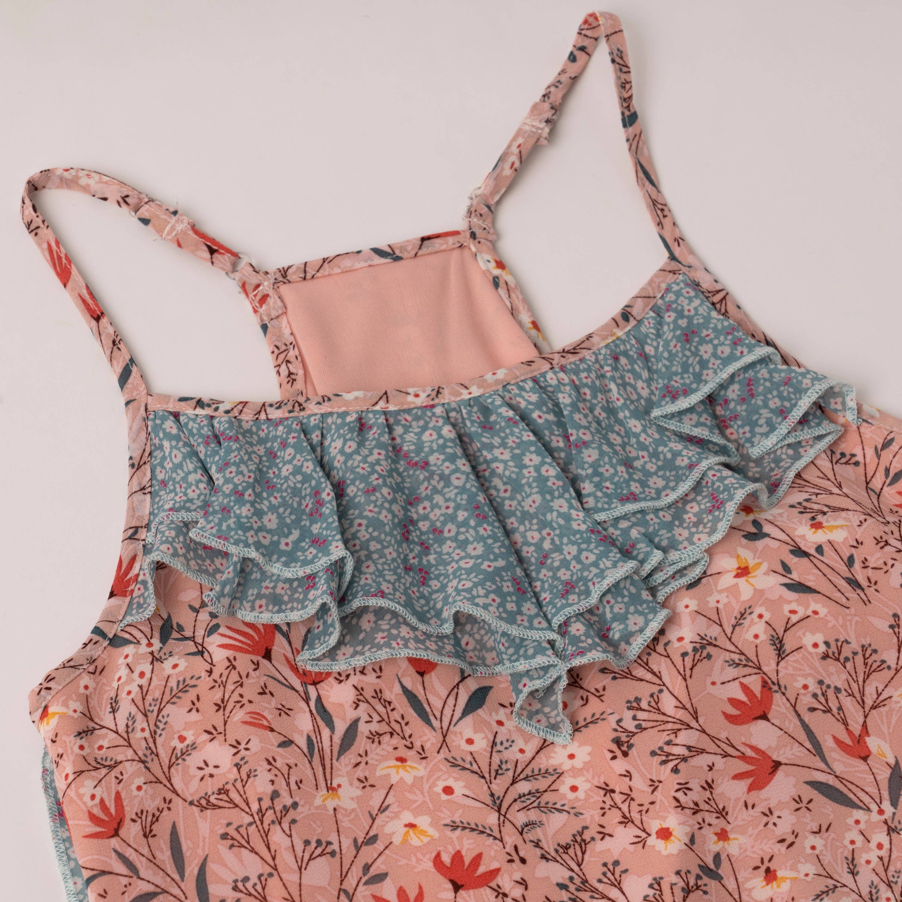 Mini/Tween Girls Ruffle Halter Sun Dress: Potpourri and Blue Flutter