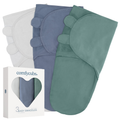 Easy swaddle 3-pack in Blues & Greys: stone, nomadic blue and azul swaddles with gift box