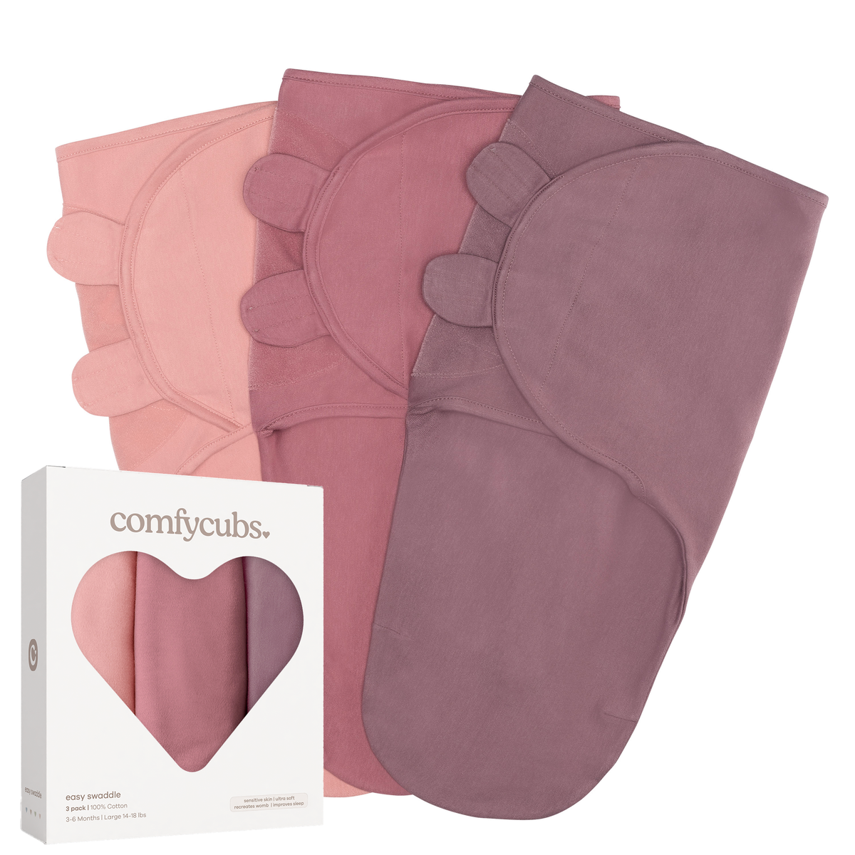 Blush, mauve and mulberry cotton swaddle set