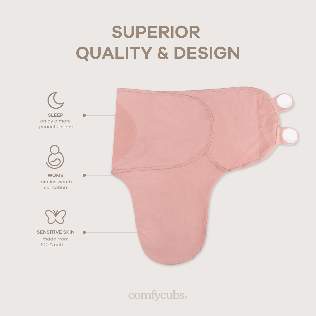 Blush easy swaddle with adjustable hook-and-loop wings