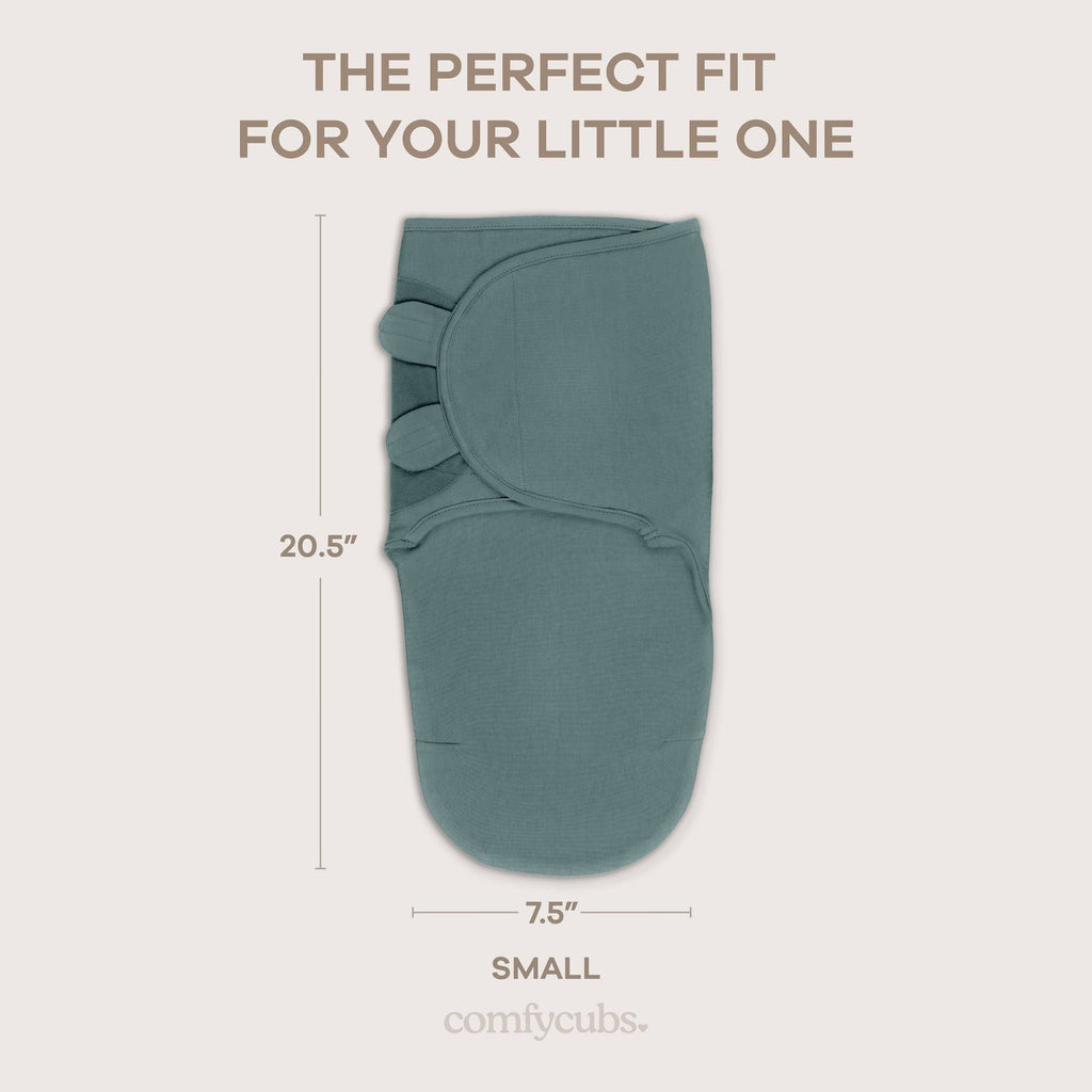 Small easy swaddle size guide: 20.5 x 7.5 in, fits 0-3 months