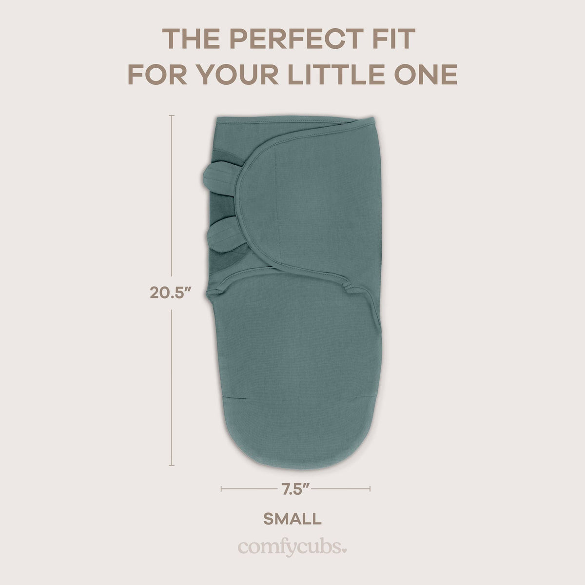 Small easy swaddle size guide: 20.5 x 7.5 in, fits 0-3 months