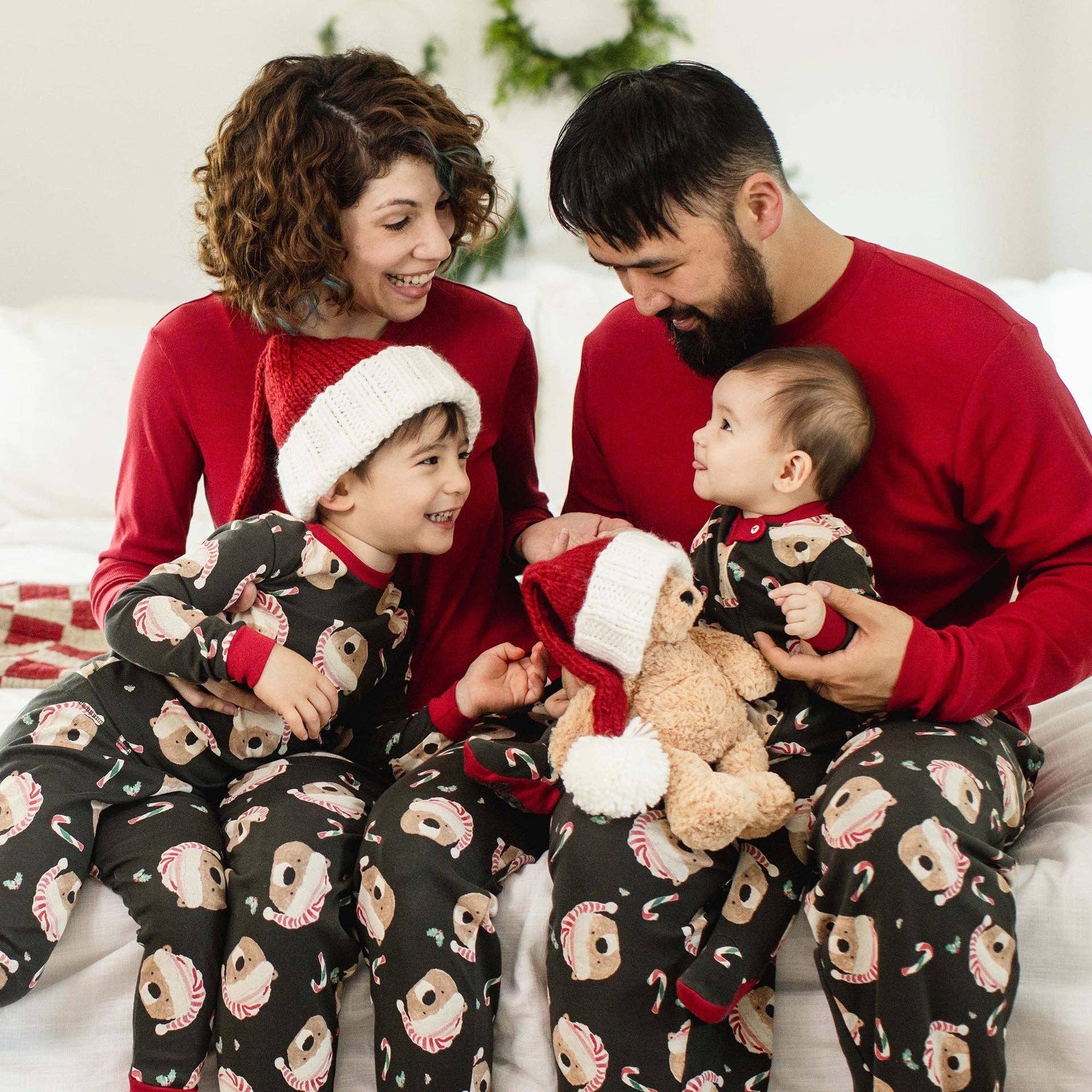 Organic Cotton, Tween Boys/Men's 2PC Wide Leg PJ Lounge Set, Candy Cane Bears