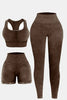 3 Piece Washed Square Neck Wide Strap Active Athleisure Scrunch Set (5 COLOR OPTIONS)