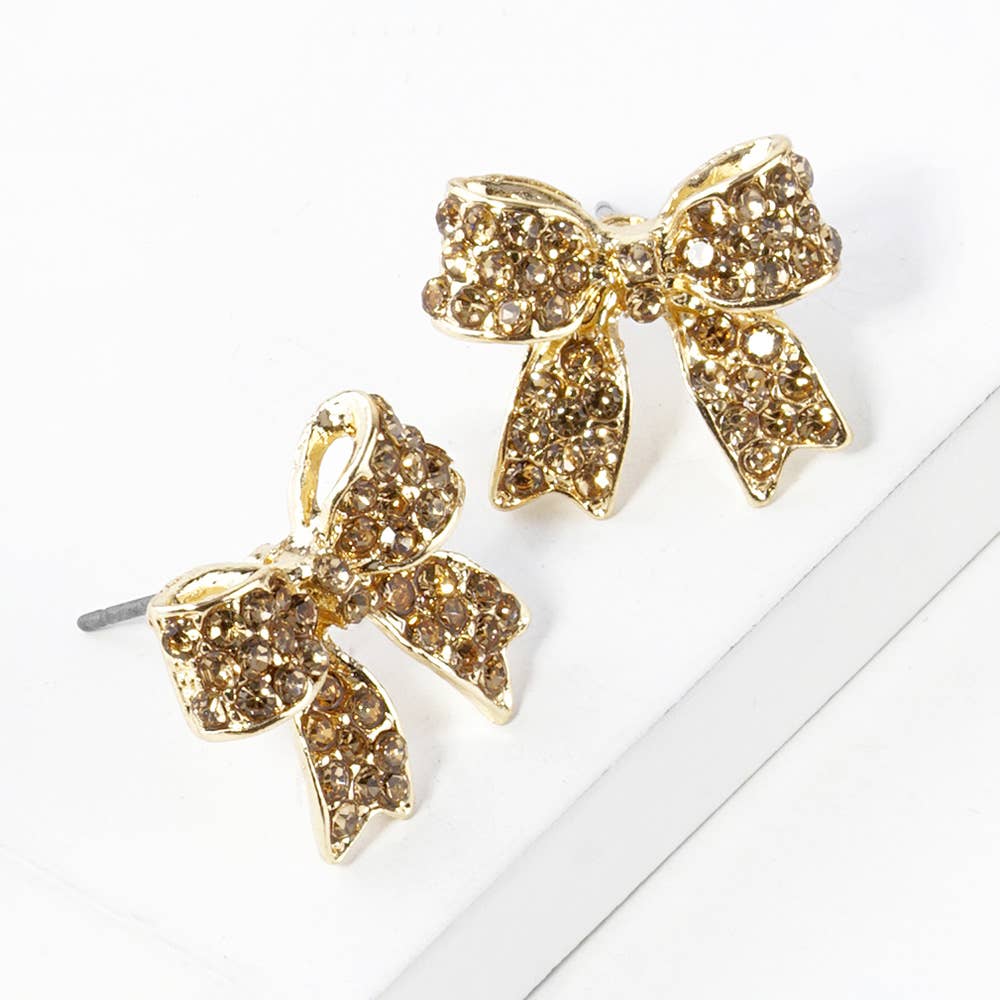 Pave Bow Stud Earrings: Fuchsia Pink Crystallized