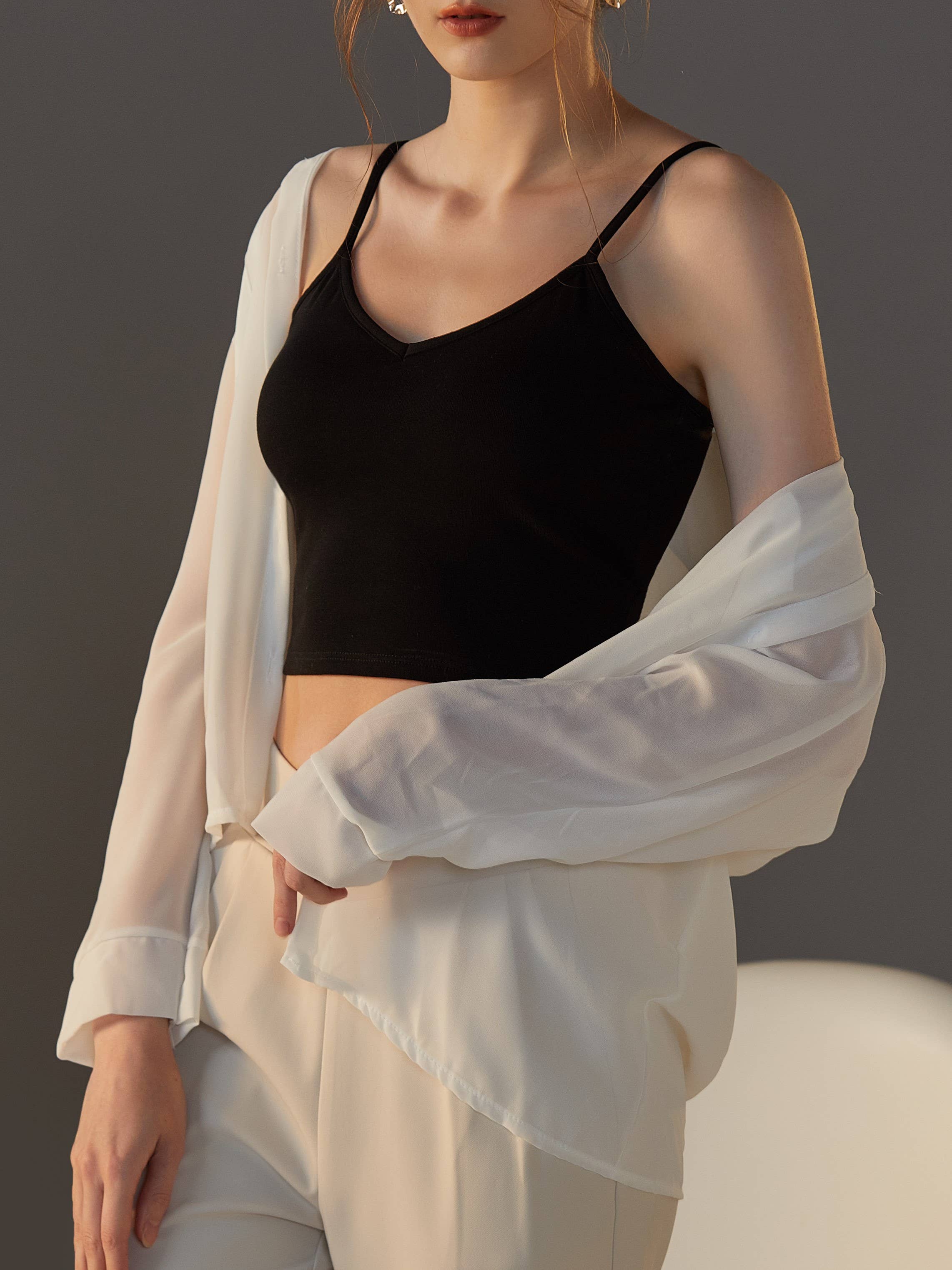 Women's/ Teens Essential Built-In Bra Criss Cross Tank Top - Black