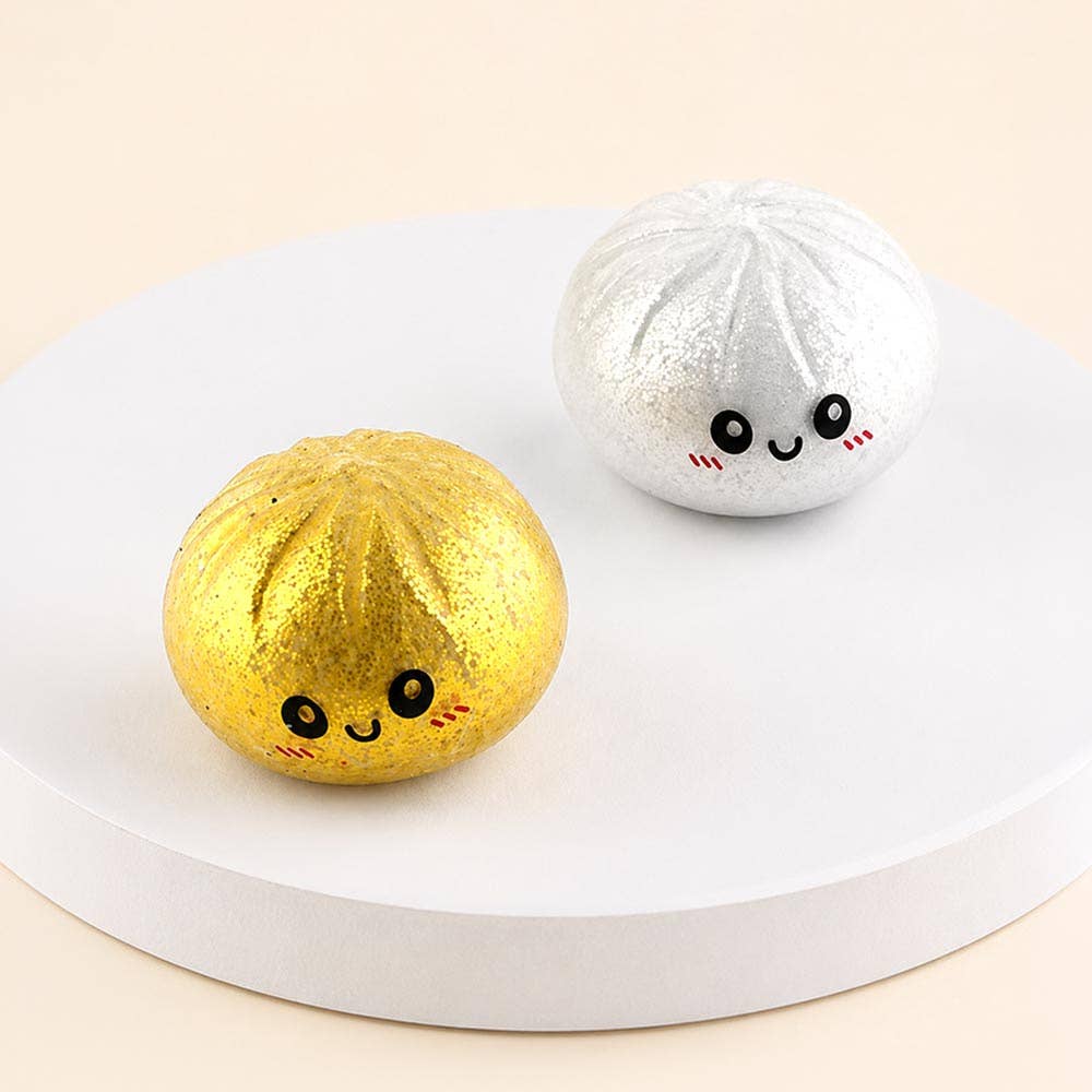 Slow Rise Squishy Sensory Toy -- Metallic Gold/Silver Mystery Glitter Steamed Bao Bun Dumpling Squeeze Squishy Stress Relief Toy