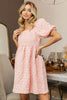 BiBi Flower Square Neck Puff Sleeve Dress Blush Pink