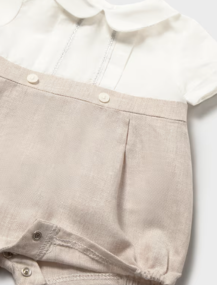 1604 Mayoral Baby UNISEX Ceremony Linen Romper - Wheat