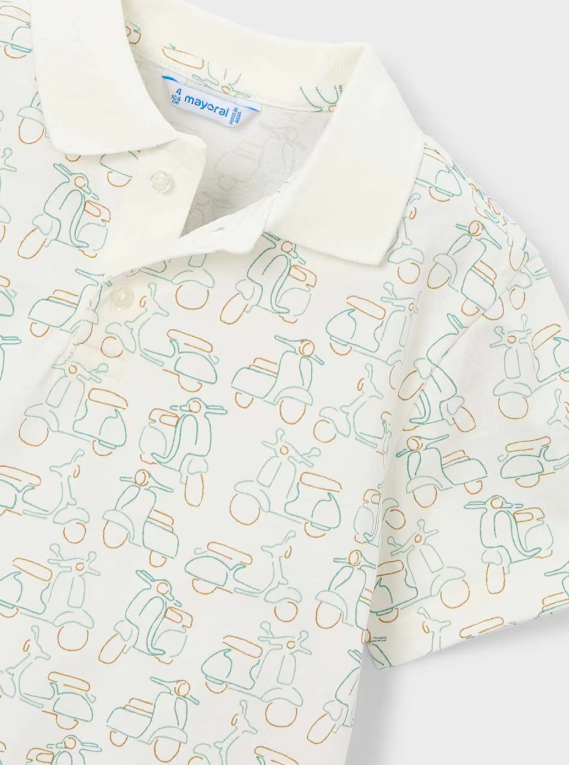 3104 Mini Boy S/S Printed Polo Shirt - Cream Green Scooters