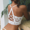 Women's Soft Floral Lace Mesh Cropped Camisole Wireless Bralette - Blush Nude
