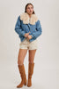 Bluivy Detachable Faux Fur Collar Lined Zippered Denim Jacket